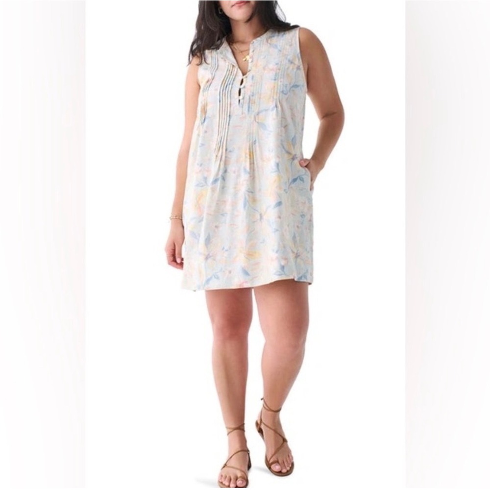 Faherty Isha Floral Sleeveless Mini Dress XS Blue Coastal Boho Shift